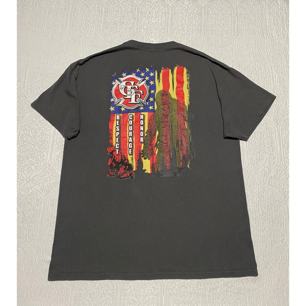 Firefighter T Shirt XL Gray Respect Courage‎ Honor American Flag Graphic Tee